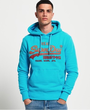 Superdry Vintage Logo Fade Férfi Kapucnis Pulóver Kék | ZQETB7341